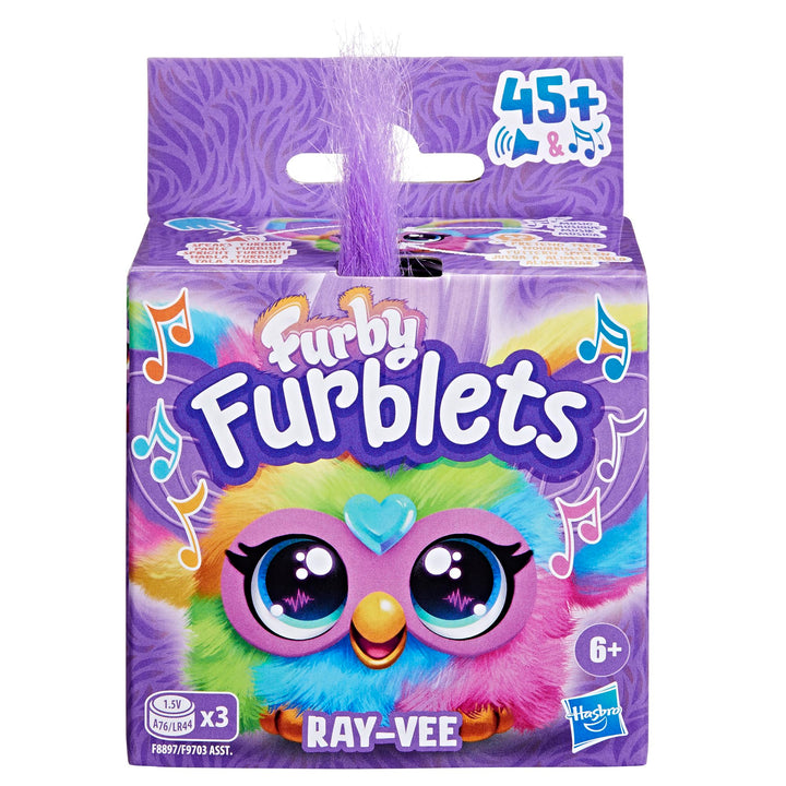 Furby Furblets Ray-Vee Mini Friend, 45+ Sounds, Electronica Music & Furbish Phrases, Electronic Plush Toys for Girls & Boys 6 Years & Up, Rainbow Ray-vee (Electronica Music)