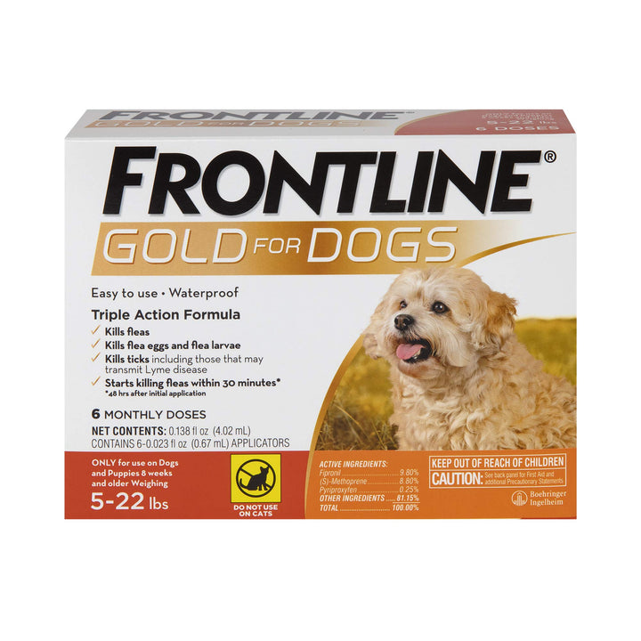 Frontline Gold Flea & Tick Treatment for Small Dogs Up to 5 to 22 lbs., Pack of 6 6 count