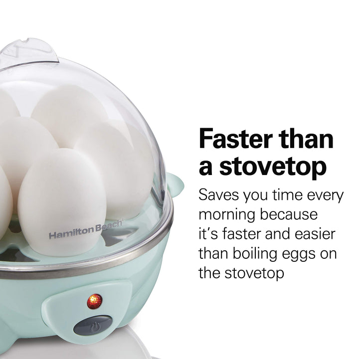 Hamilton Beach 3-in-1 Electric Egg Cooker for Hard Boiled Eggs, Poacher, Omelet Maker & Vegetable Steamer, Holds 7, Mint (25504)