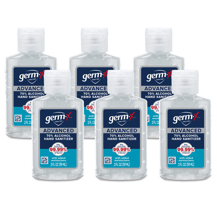 Germ-x Advanced Hand Sanitizer, Back to School Supplies College, Moisturizing Clear Gel, Instant and No Rinse Formula, Mini Travel Size for On-The-Go, 2 Fl Oz (Pack of 6) 2 Fl Oz (Pack of 6)