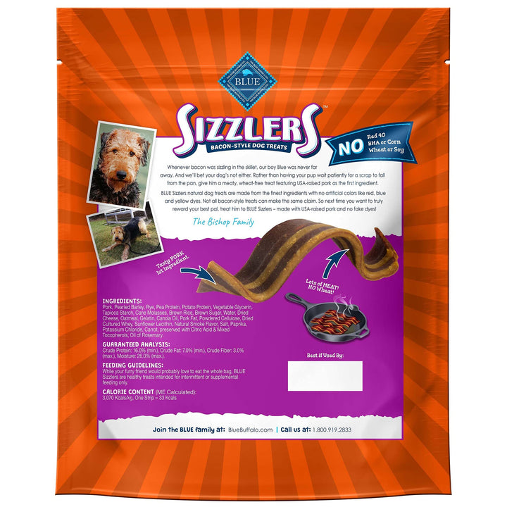 Blue Buffalo Sizzlers Natural Bacon-Style Soft-Moist Dog Treats, Original Pork 28-oz Bag 1.75 Pound (Pack of 1)