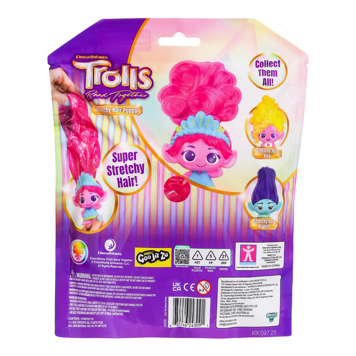 DREAMWORKS TROLLS Band Together Squishy, Stretchy Glitter-Filled Hair Doll - Stretchy Hair Poppy