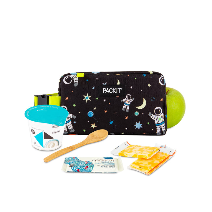 PackIt Freezable Snack Box, Spaceman, Built with EcoFreeze Technology, Collapsible, Reusable, Zip Closure with Buckle Handle, Great for All Ages and Fresh Snacks on the go