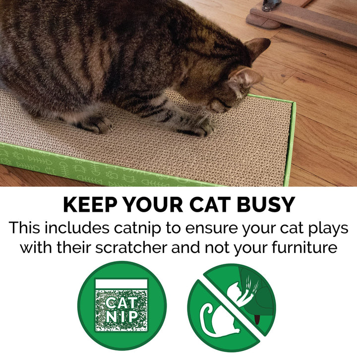 Furhaven Scratching Board w/ Catnip for Indoor Cats, Reversible - Classic Corrugated Cat Scratcher Pad - Green, Standard