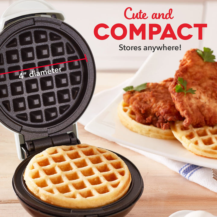 DASH Mini Waffle Maker Machine for Individuals, Paninis, Hash Browns, & Other On the Go Breakfast, Lunch, or Snacks, with Easy to Clean, Non-Stick Sides, White Waffle 4 Inch