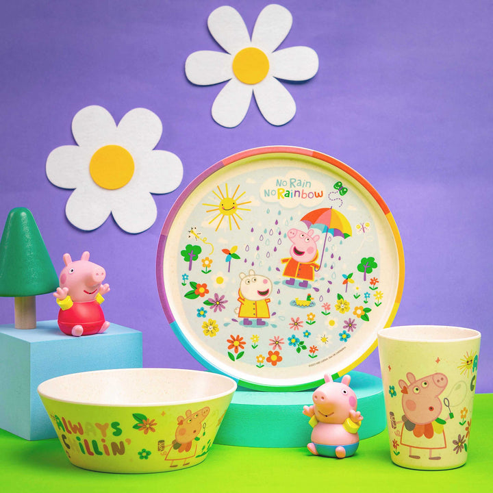 Zak Designs Peppa Pig Kids Dinnerware Set 3 Pieces, Durable and Sustainable Melamine Bamboo Plate, Bowl, and Tumbler are Perfect For Dinner Time With Family (Peppa, Suzy, Zuzu) 8" Plate, 6" Bowl, 10oz Tumbler