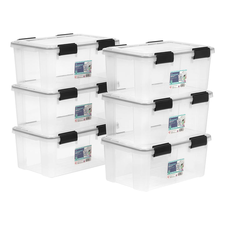 IRIS USA 54 Quart Stackable Plastic Storage Bins with Lids and Latching Buckles, 6 Pack - Pearl, Containers with Lids and Latches, Durable Nestable Closet, Garage, Totes, Tubs Boxes Organizing Latching Lid 54 Qt. - 6 Pack