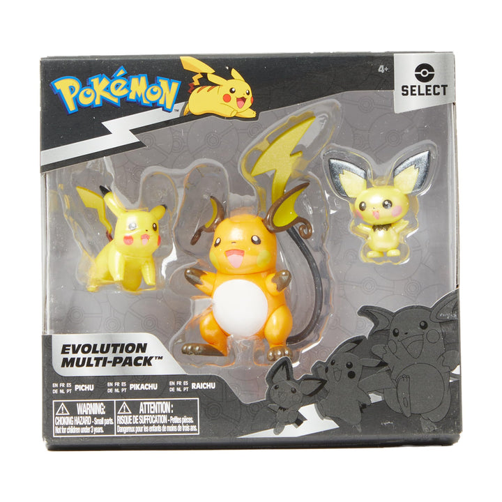 Pokémon Select Evolution 3 Pack - Features 2-Inch Pichu and Pikachu and 3-Inch Raichu Battle Figures Pichu, Pikachu & Raichu