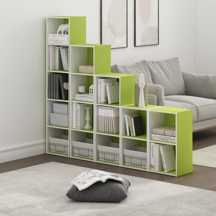 Furinno Pasir 3-Tier Open Shelf Bookcase, White/Green 11003WH/GR 3-Tier Cube