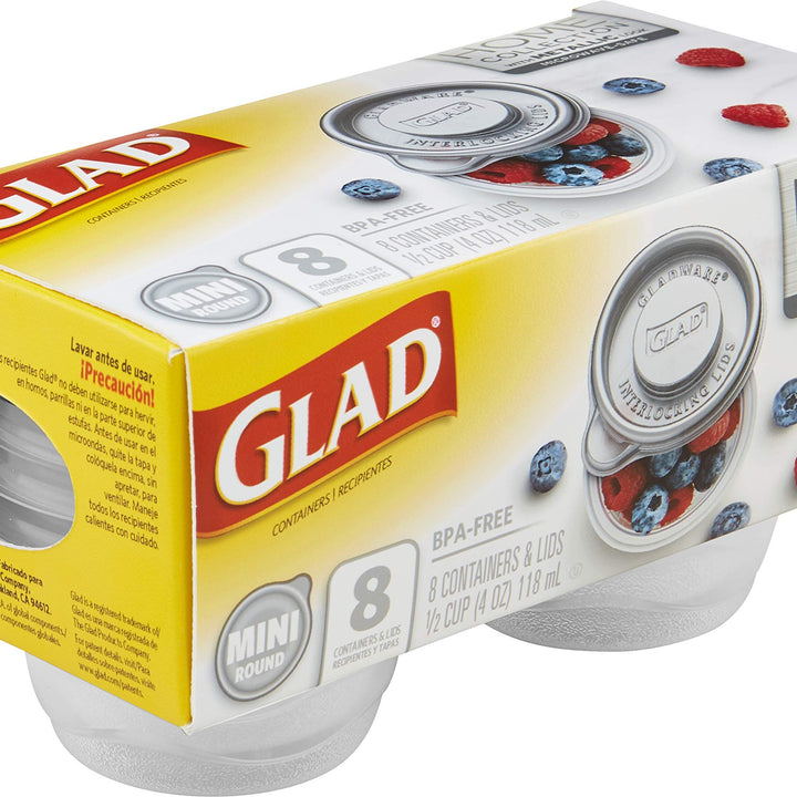 GladWare Home Mini Round Food Storage Containers, Small Food Containers Hold 4 Ounces of Food, 8 Count Set | With Glad Lock Tight Seal, BPA Free Containers and Lids Home Collection 4 oz - 8 Count