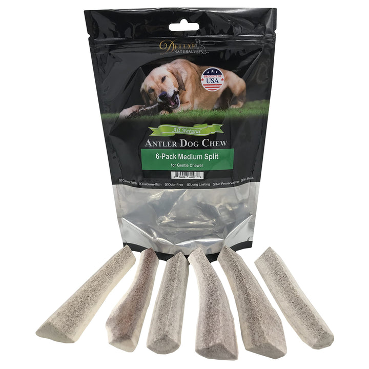 Elk Antler Chews for Dogs | Naturally Shed USA Collected Elk Antlers | All Natural A-Grade Premium Elk Antler Dog Chews | Product of USA, 6-Pack Medium Split 6 Count (Pack of 1)