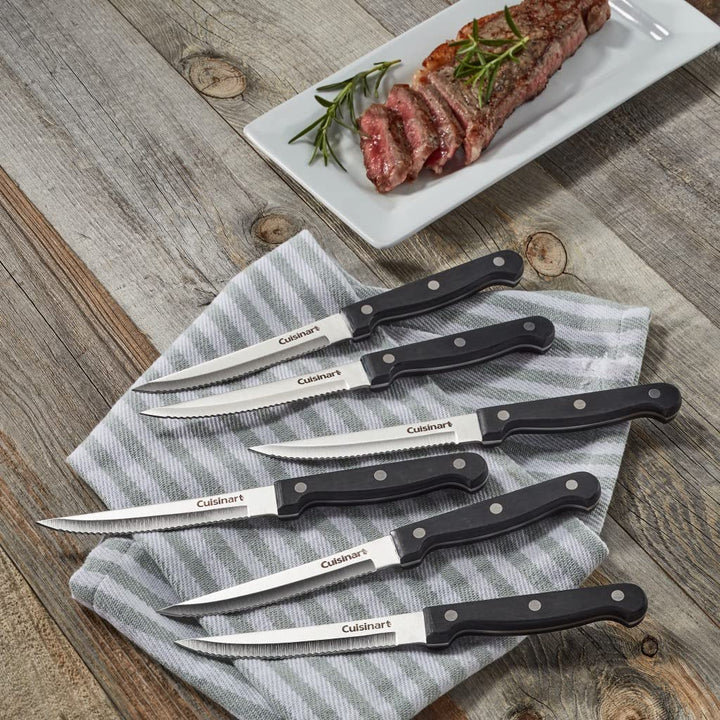 Cusinart Knife Set, 6pc Steak Knife Set with Steel Blades for Precise Cutting, Lightweight, Stainless Steel & Durable, C77TR-6PSK Black