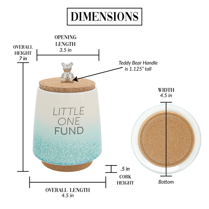 Pavilion - Baby Fund 6.5-inch Unique Ceramic Piggy Bank Savings Bank Money Jar with Cork Base and Cork Lid with hanging Teddy Bear Charm, Ombre Teal 78614