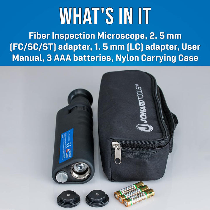 Jonard Tools FIM-400 Fiber Optic Inspection Microscope 400x with FC/SC/ST and LC Adapters Fiber Inspection Microscope 400x