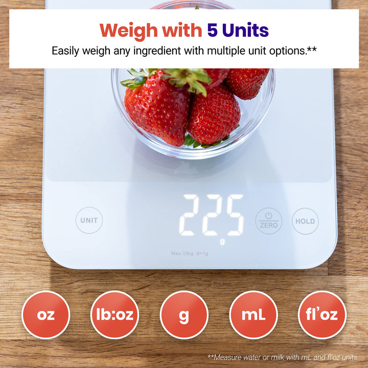 Etekcity Food Kitchen Scale, 22lb Digital Weight Scale Grams and Ounces Rechargeable Waterproof Tool for Weight Loss, Cooking, Baking, Meat, Bread, Large 0.05oz/1g Accuracy Large-22lb