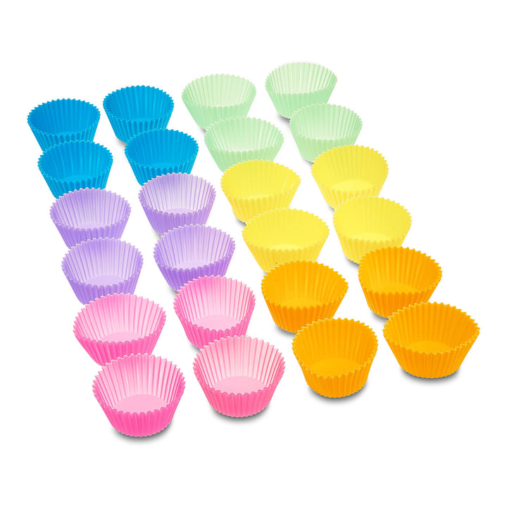 Basics Round Reusable Silicone Baking Cups, Muffin Liners, Pack of 24, Multicolor, 2.9"L x 2.9"W x 1.3"H