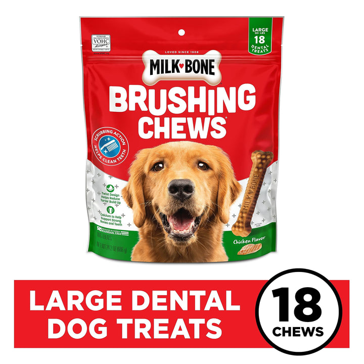 Milk-Bone Original Brushing Chews 18 Large Daily Dental Dog Treats Chicken (Large) 24.2 Ounce (Pack of 1)