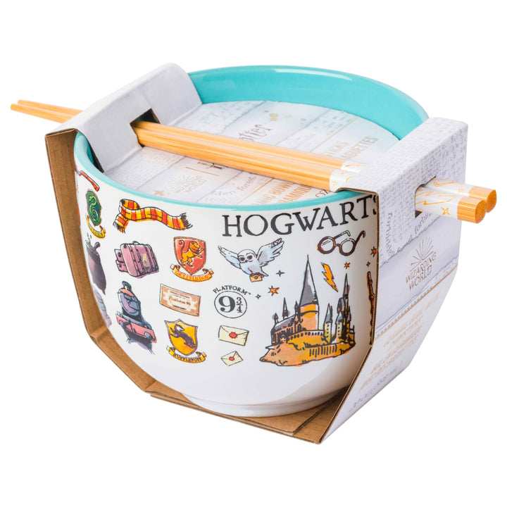 Silver Buffalo Harry Potter Icons Ceramic Ramen Noodle Rice Bowl with Chopsticks, Microwave Safe, 20 Ounces Harry Potter Hogwarts Destination
