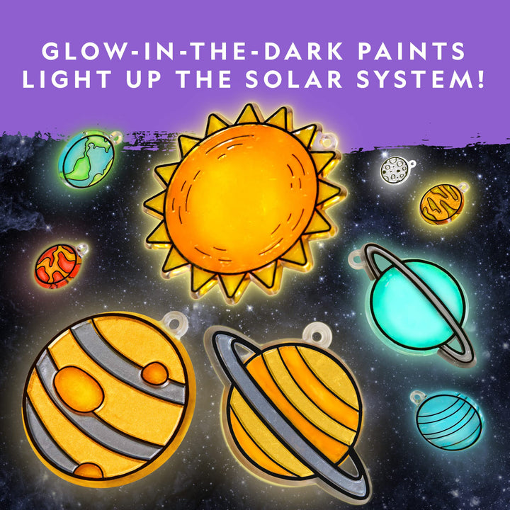 Kids Window Art Kit - Stained Glass Solar System Arts & Crafts Kit with Glow in The Dark Planets, Use as Window Suncatchers, Hanging Decor from Ceiling, Mobile, Space Room Decor Glowing Planets