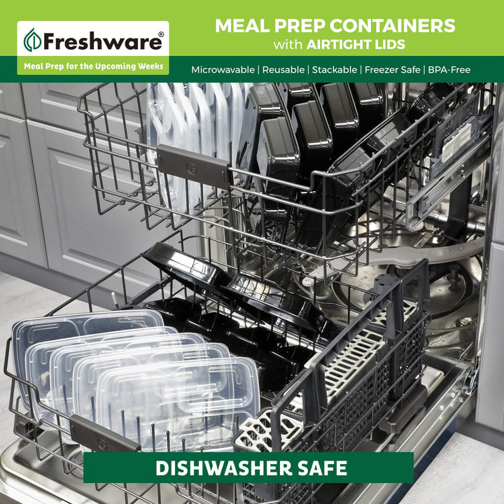 Freshware Meal Prep Containers [21 Pack] 3 Compartment with Lids, Food Storage Containers, Bento Box, BPA Free, Stackable, Microwave/Dishwasher/Freezer Safe (24 oz)