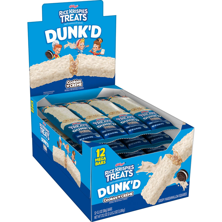 Rice Krispies Treats Dunk'd Marshmallow Snack Bars, Kids Snacks, School Lunch, Cookies 'n' Creme, 37.2oz Box (12 Bars) Cookies 'N Cream