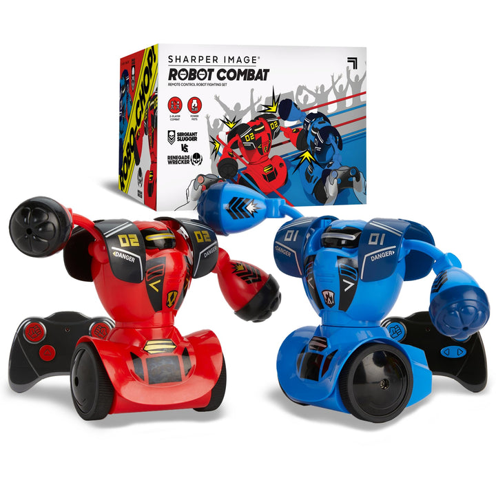 Sharper Image Robot Combat Set [2023  Exclusive] 2-Player Remote Control RC Battle Robots, LED Lights & Sound Effects, Wireless Infrared Technology, Fun Electronic Fighting Kids & Family Game Blue and Red