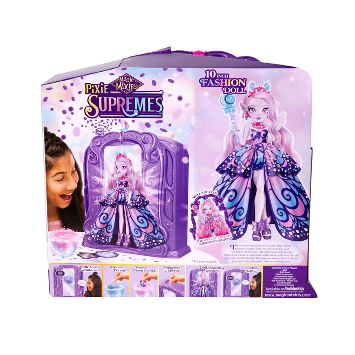 Magic Mixies Pixie Supremes Magic Mirror. Luna The Butterfly Pixie Supreme. Mix Magic Potion, Find Moonstone, Release to Reveal a Premium 10.5" Pixie Supreme Doll. 50+ Lights & Sounds. Fortune Teller