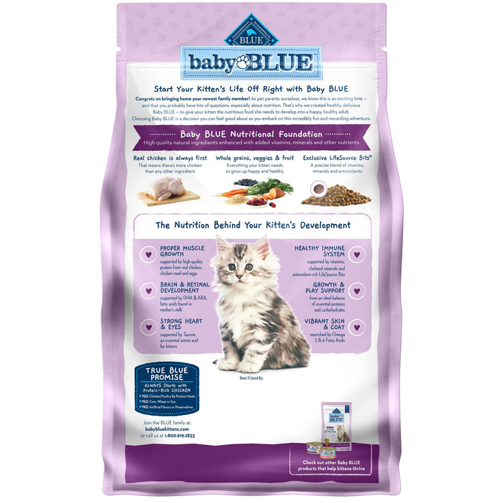 Blue Buffalo Baby BLUE Natural Kitten Dry Cat Food, Healthy Growth Formula with DHA, Chicken and Brown Rice Recipe, 2-lb. Bag Chicken & Brown Rice 2 Pound (Pack of 1)