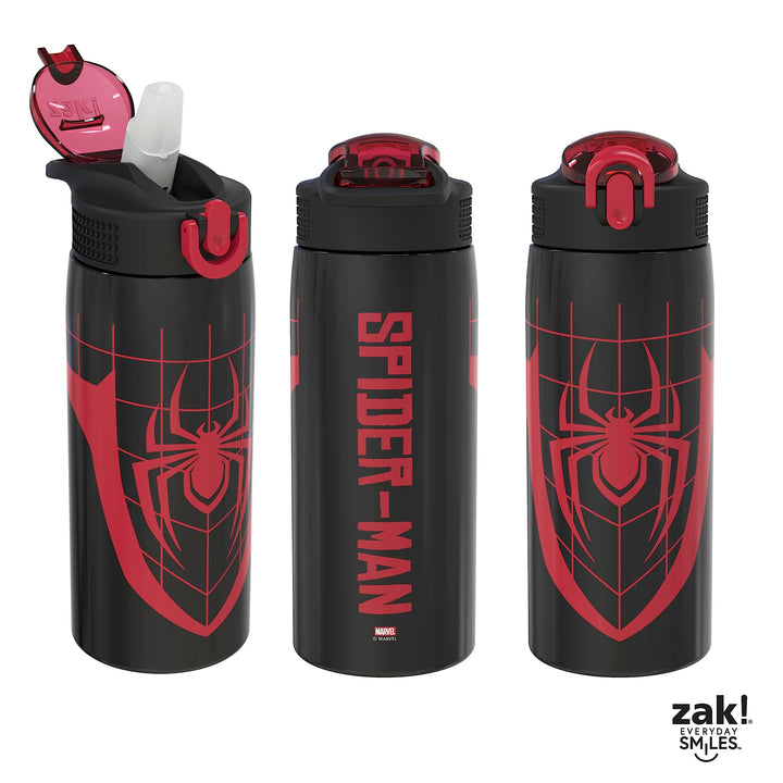 Zak Designs Marvel Spider-Man Water Bottle for Travel and At Home, 19 oz Vacuum Insulated Stainless Steel with Locking Spout Cover, Built-In Carrying Loop, Leak-Proof Design (Miles Morales)