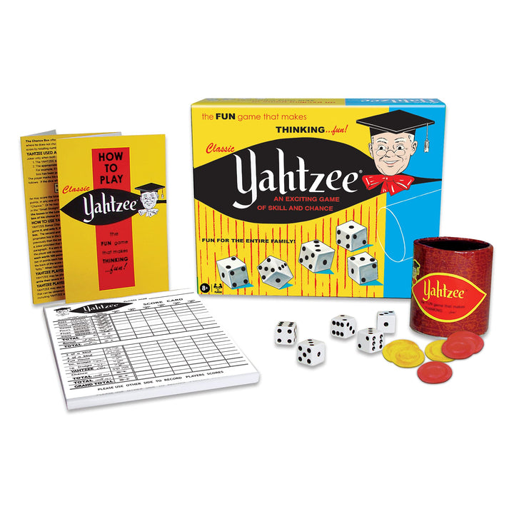 Winning Moves Classic Yahtzee with Retro Artwork, an Exciting Game of Skill and Chance with Original Components Games USA, for Ages 8 and Up, 2 or More Players (1167)