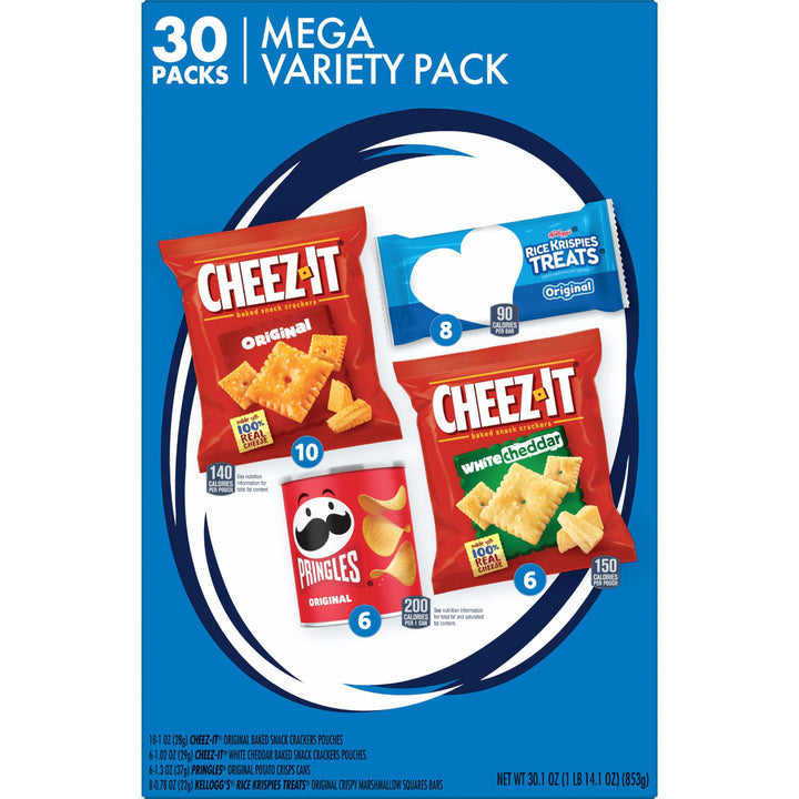 Kellogg's Snacks, Lunch Snacks, Kids Snacks, Mega Pack, Variety Pack, 30.1oz Box (30 Packs) Cheez-It, Pringles, Rice Krispies Treats 1.88 Pound (Pack of 1)