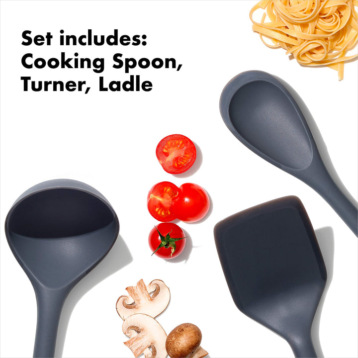 OXO Good Grips 3-Piece Silicone Utensil Set,Gray 3-Piece Set