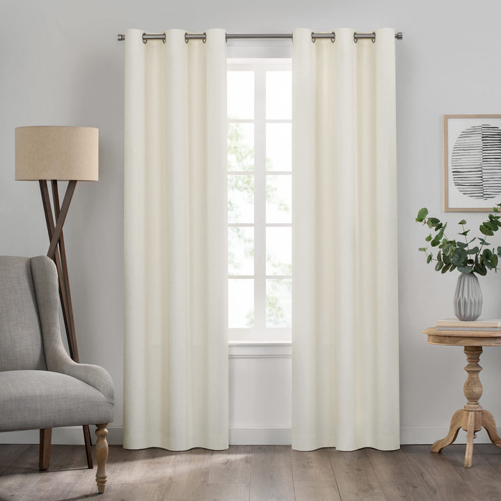 Eclipse Kendall Solid Textured Blackout Thermal Insulated Lining Grommet Window Curtain for Bedroom (1 Panel), 42 in x 54 in, Ivory 42 X 54