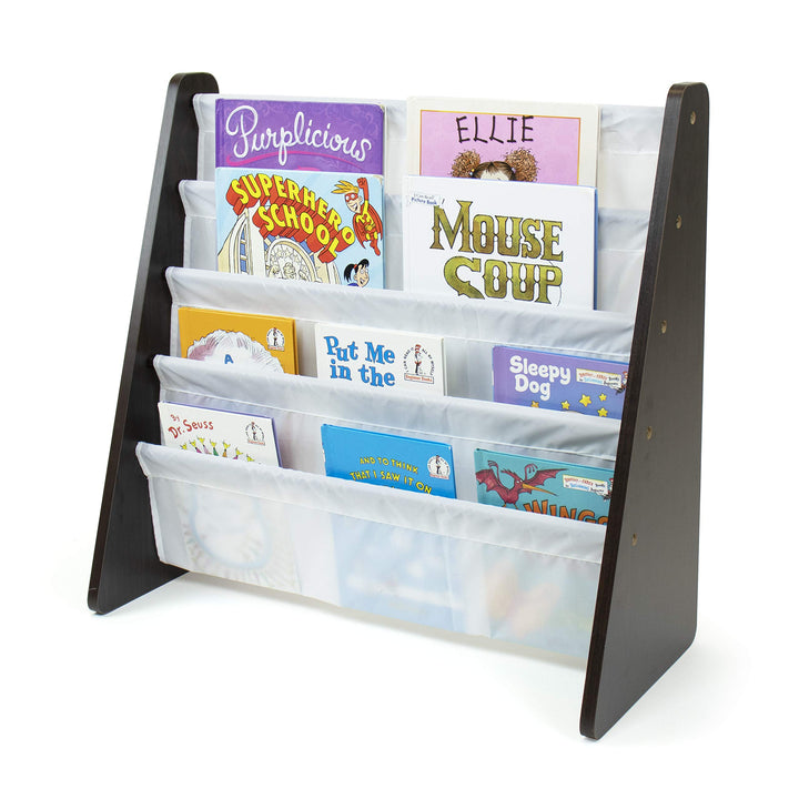 Humble Crew, 4 tier, Natural/White Kids Book Rack Storage Bookshelf with Deep Sleeves, Universal Natural Wood/White