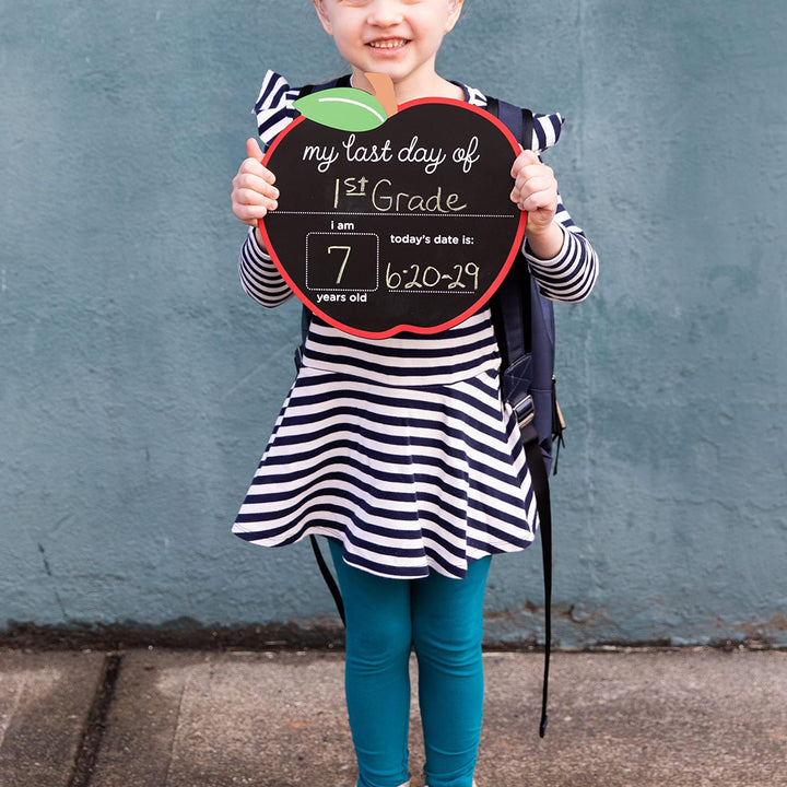 Pearhead First and Last Day of School Reversible Chalkboard, Reusable Photo Sharing Prop with Chalk, Celebrate School Memories and Milestones