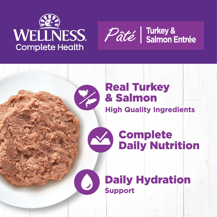 Wellness Complete Health Grain-Free Wet Canned Cat Food, Natural Ingredients, Made with Real Meat, All Breeds, Smooth Pate (Turkey & Salmon, 12.5-Ounce Can, Pack of 12) Turkey 12.5 Ounce (Pack of 12)