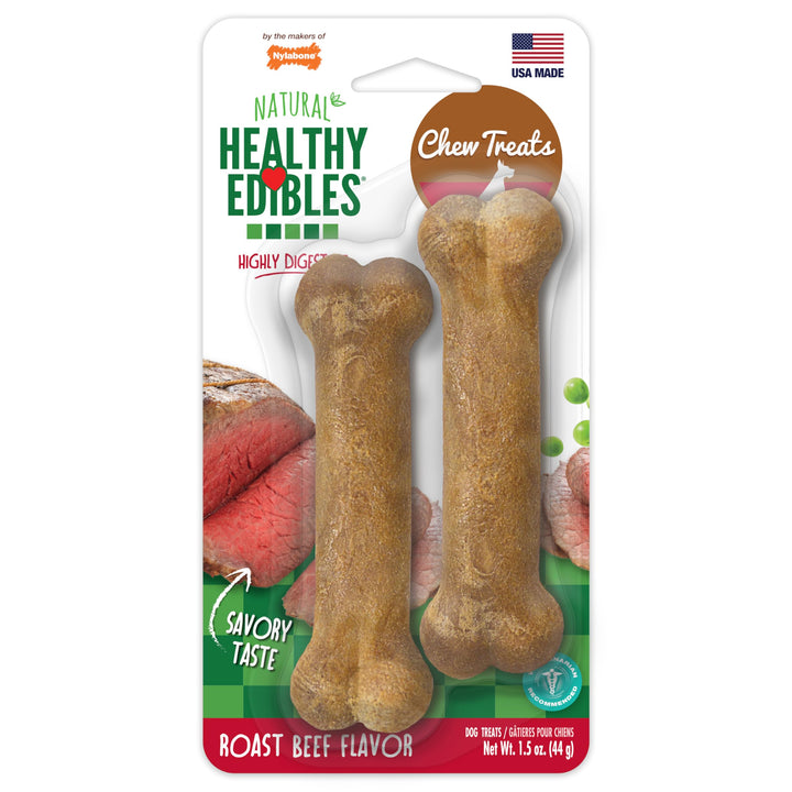 Nylabone Healthy Edibles Natural Dog Chews Long Lasting Chew Treats for Dogs, Roast Beef Flavor, X-Small/Petite (2 Count) 2 Count (Pack of 1)