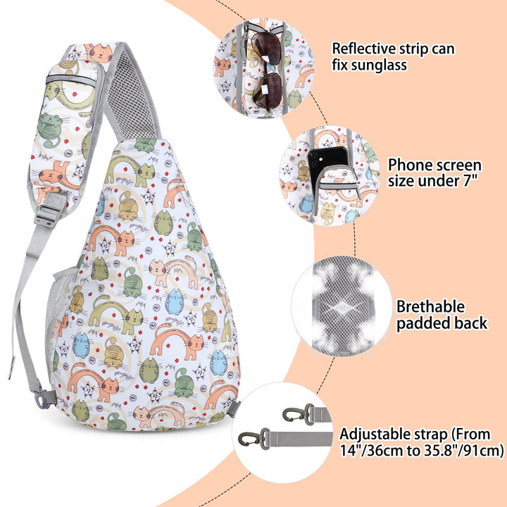 ZOMAKE Sling Bag for Women Men:Small Crossbody Sling Backpack - Mini Water Resistant Shoulder Bag Anti Thief Chest Bag Daypack for Travel Hiking Outdoor Sports (Fushcia White Leaf) Large Fushcia White Leaf