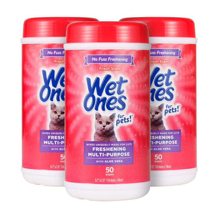 Wet Ones for Pets Freshening Multipurpose Wipes for Cats with Aloe Vera | Easy to Use Cat Cleaning Wipes, Freshening Cat Grooming Wipes for Pet Grooming in Fresh Scent| 100 ct Pouch Cat Wipes 100 Count (Pack of 1)