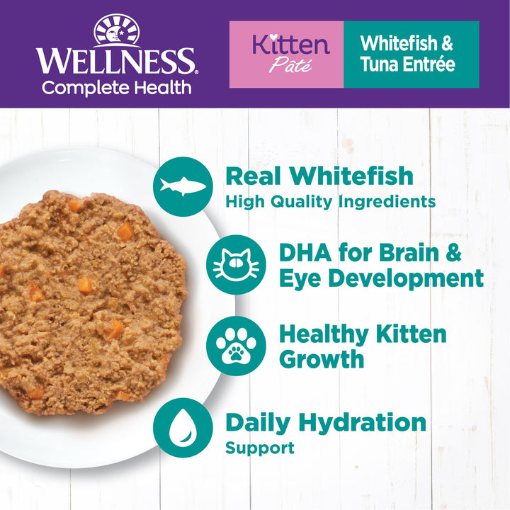 Wellness Complete Health Grain-Free Wet Canned Kitten Food, Natural Ingredients, Made with Real Meat, All Breeds, Smooth Pate (Kitten, Whitefish, 5.5-Ounce Can, Pack of 24) Whitefish & Tuna 5.5 Ounce (Pack of 24)