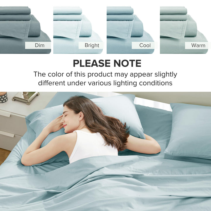 Comfort Spaces 100% Cotton Sheet Set Breathable, Lightweight, Soft with 14" Elastic Pocket Fits up to 16" Mattress, All Season Cozy Bedding, Matching Pillow Case, Queen Good Vibes 4 Piece