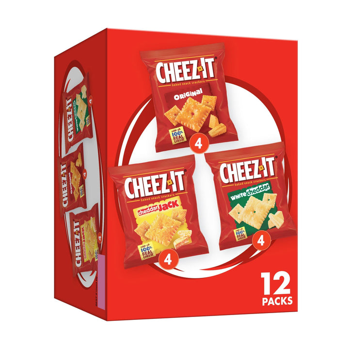 Cheez-It Cheese Crackers, Baked Snack Crackers, Lunch Snacks, Variety Pack, 12.1oz Box (12 Packs) 1.01 Ounce (Pack of 12)