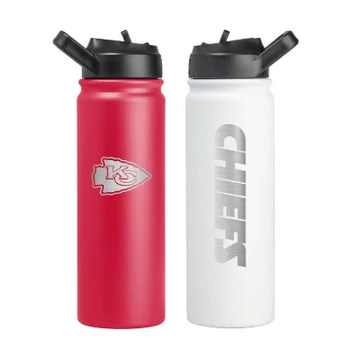 Logo Brands NFL 24Oz Stainless Steel Water Bottle, 2 Pack, Assorted Teams