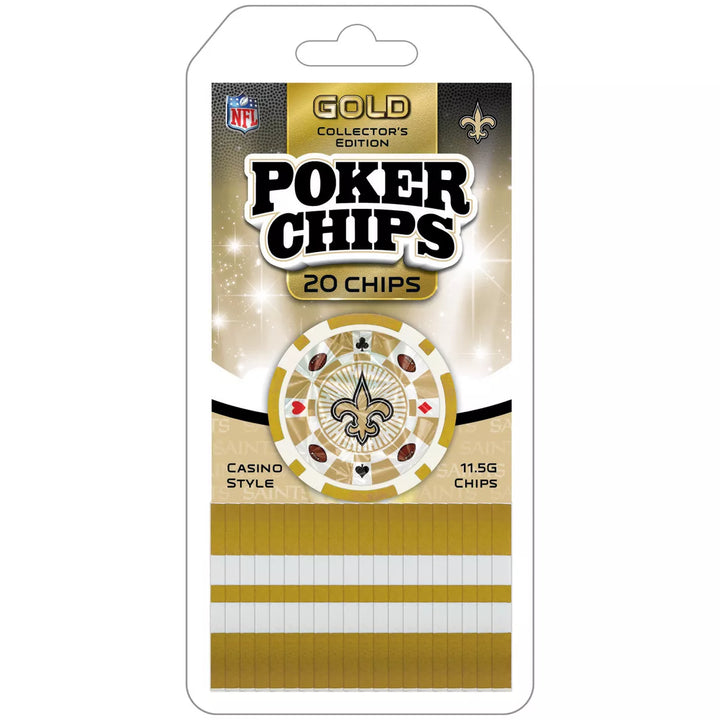 Masterpieces Casino Style 20 Piece 11.5 Gram Poker Chip Set NFL New Orleans Saints Gold Edition.