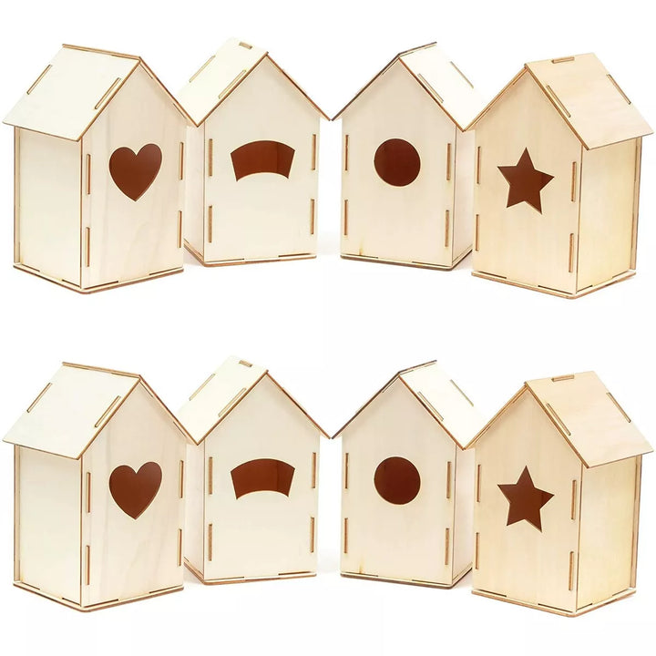 8 Pack Mini Unfinished Wood DIY Birdhouse for Craft, Natural, 3.8 X 7 X 3.8 Inch