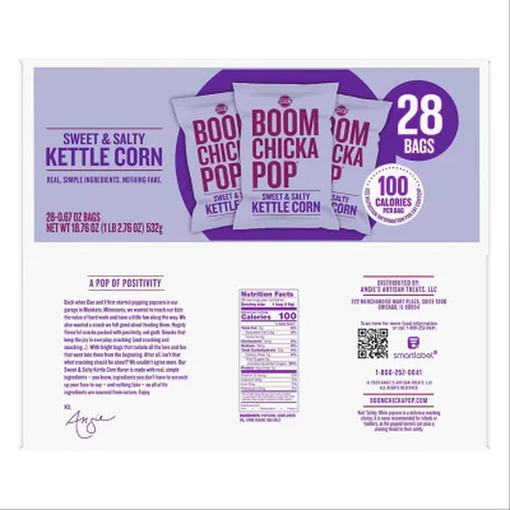 Angie'S Boom Chicka Pop Sweet & Salty Kettle Corn Popcorn, 0.67 Oz., 28 Pk.