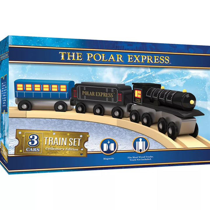 Masterpieces Wood Train Sets - the Polar Express 3 Piece Train Set.