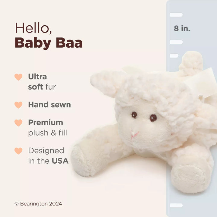 Bearington Baby Baa Plush Stuffed Animal Lamb with Rattle, 8 Inches