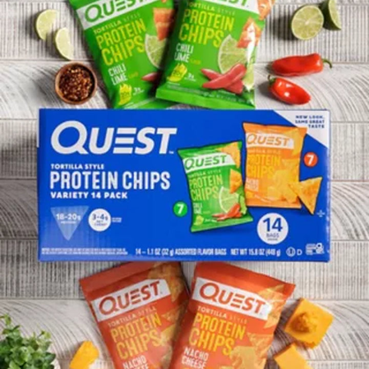 Quest Tortilla Style 18-20G Protein Chip Variety Pack, Chili Lime and Nacho Cheese 14 Ct.