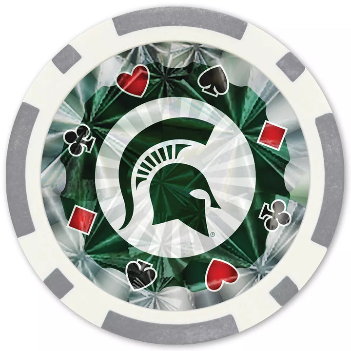 Masterpieces Casino Style 20 Piece 11.5 Gram Poker Chip Set NCAA Michigan State Spartans Silver Edition.